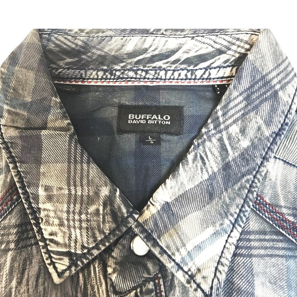 Buffalo David Bitton Men's Large Plaid Pearl Snap Short Sleeve Western Shirt - Picture 4 of 8